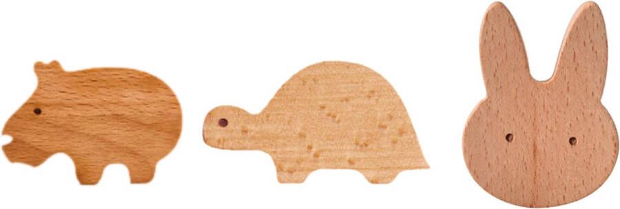 &ERGY Kastknoppen Hout Set van 3 stuks Nijlpaard Schildpad Konijn Kastknoppen kinderkamer Deurknop hout Deurknopjes Goud Handgreep Goud Meubelknop Hout Meubelknoppen Hout Ladeknoppen voor deurtjes - Foto 2