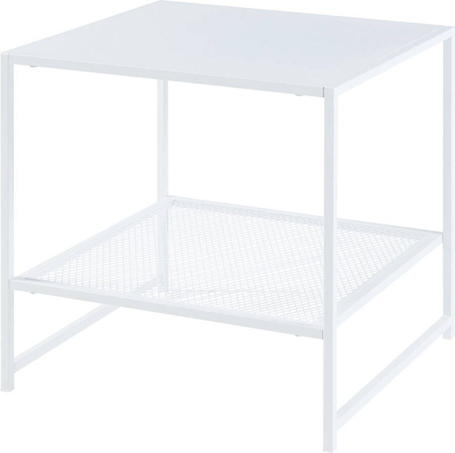 En.casa Bijzettafel Ruokolahti met plank 51x51x51 cm wit mat