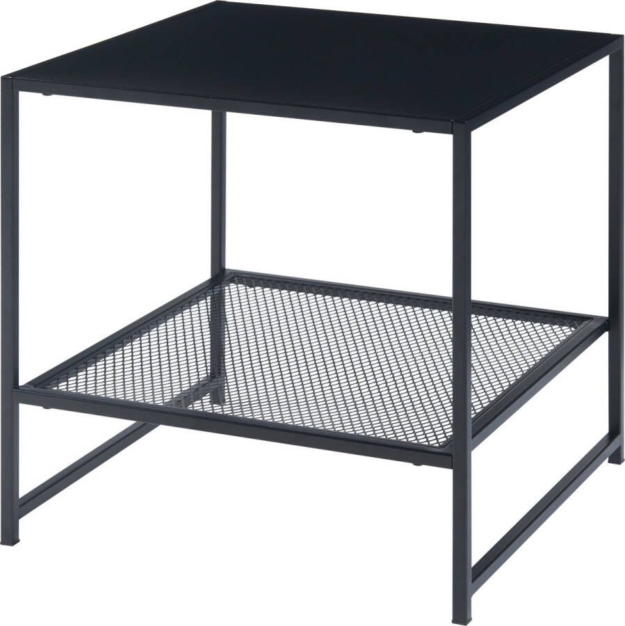 En.casa Bijzettafel Ruokolahti met plank 51x51x51 cm zwart mat