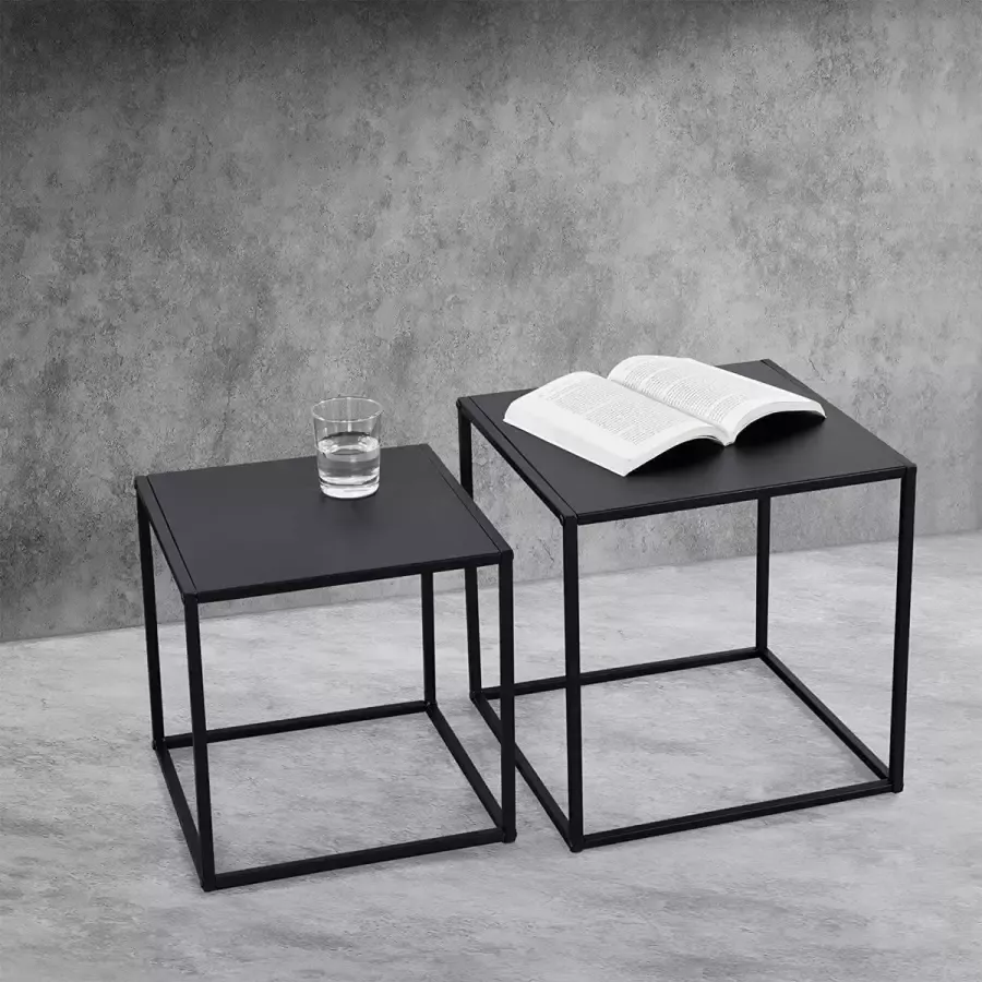 En.casa [ ] Bijzettafelset sofa tafel set van 2 salontafels salontafel in vierkante vorm nachtkastje decoratie tafel metalen frame industrieel design zwart