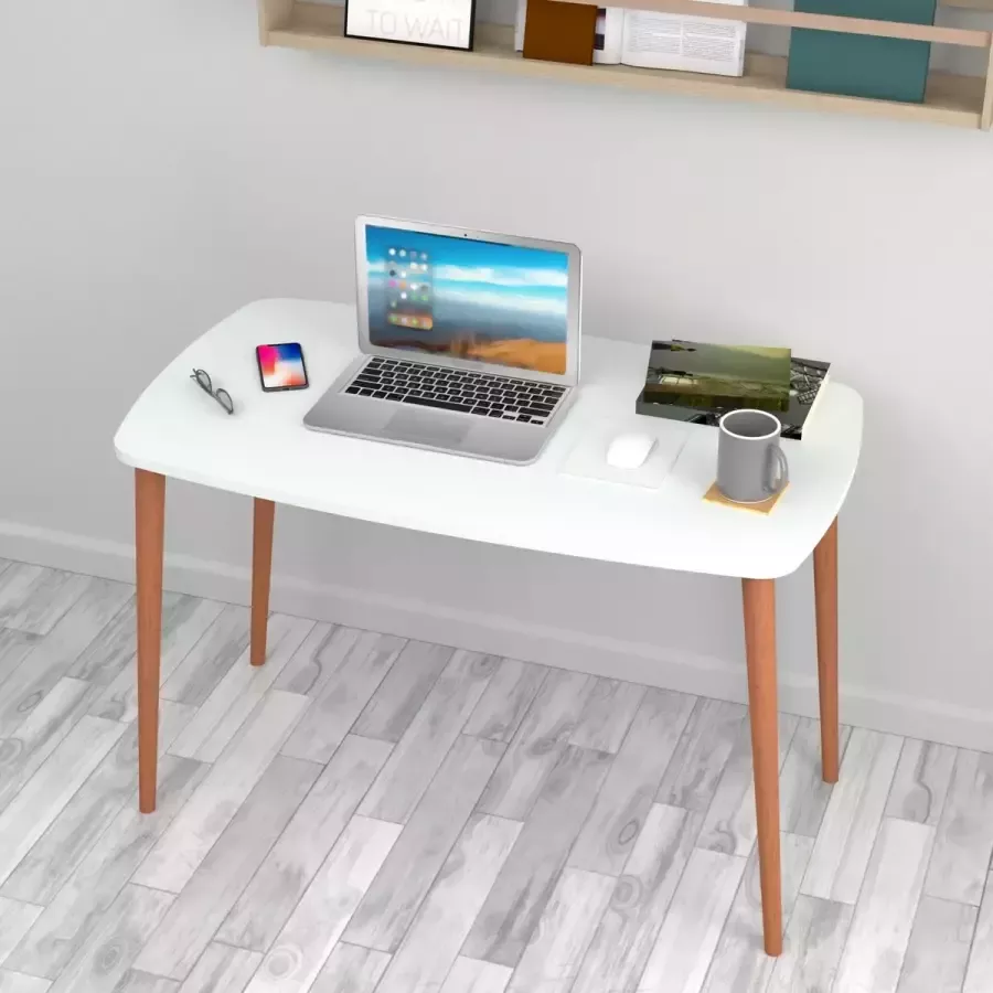 En.casa Bureau Kongsberg laptoptafel 70x105x60 cm wit en houtkleurig