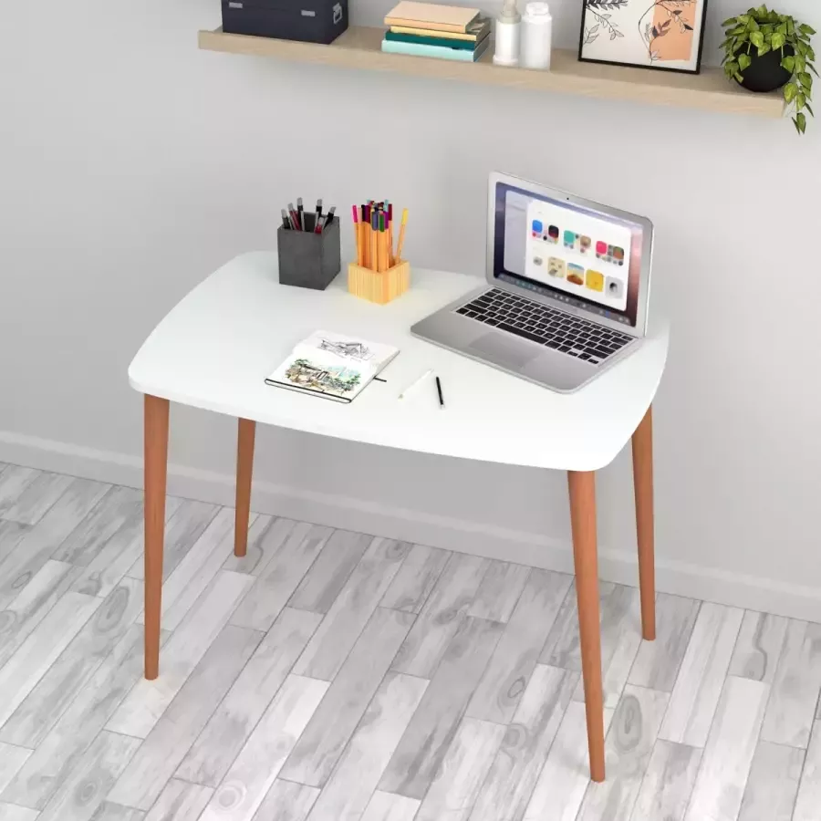 En.casa Bureau Kongsberg laptoptafel 70x90x60 cm wit en houtkleurig