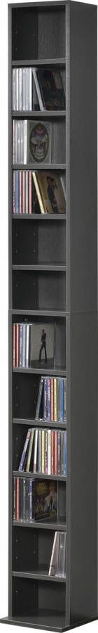 En.casa CD DVD kast vakkenkast met 12 vakken 175x20x20 donkergrijs