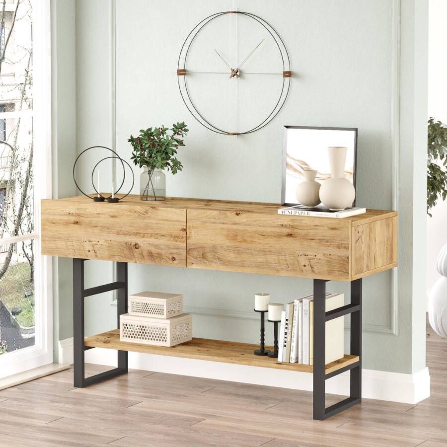 En.casa Console tafel sidetable Lappeenranta 139x43x76cm houtkleurig en zwart