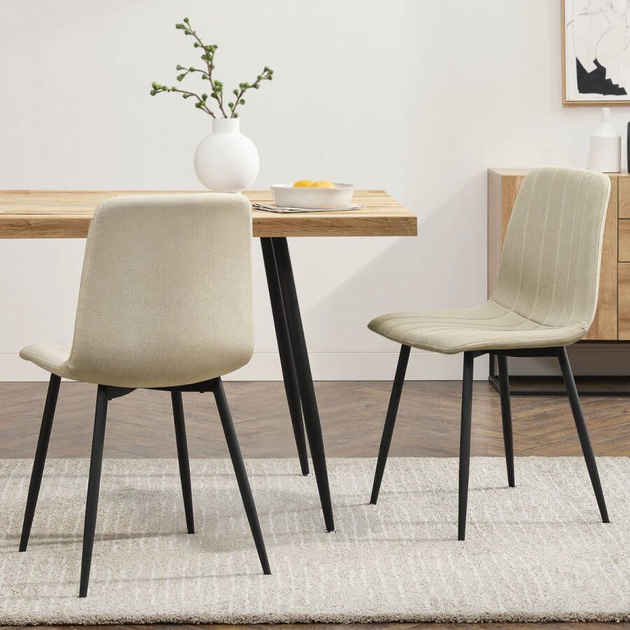 En.casa Eetkamerstoel Elsern 89x43x51 cm set van 2 beige en zwart
