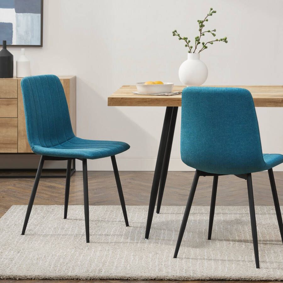 En.casa Eetkamerstoel Elsern 89x43x51 cm set van 2 blauw en zwart - Foto 1