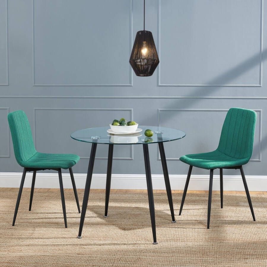En.casa Eetkamerstoel Elsern 89x43x51 cm set van 2 groen en zwart