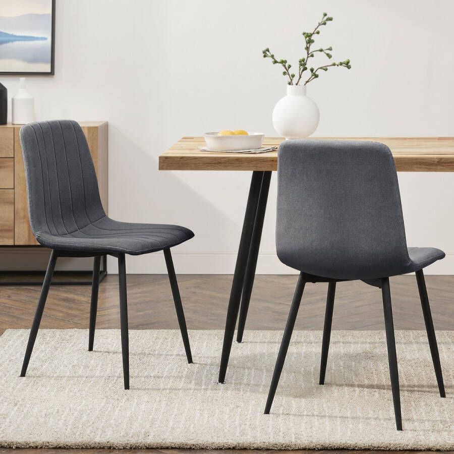 En.casa Eetkamerstoel Elsern 89x43x51 cm set van 2 lichtgrijs en zwart