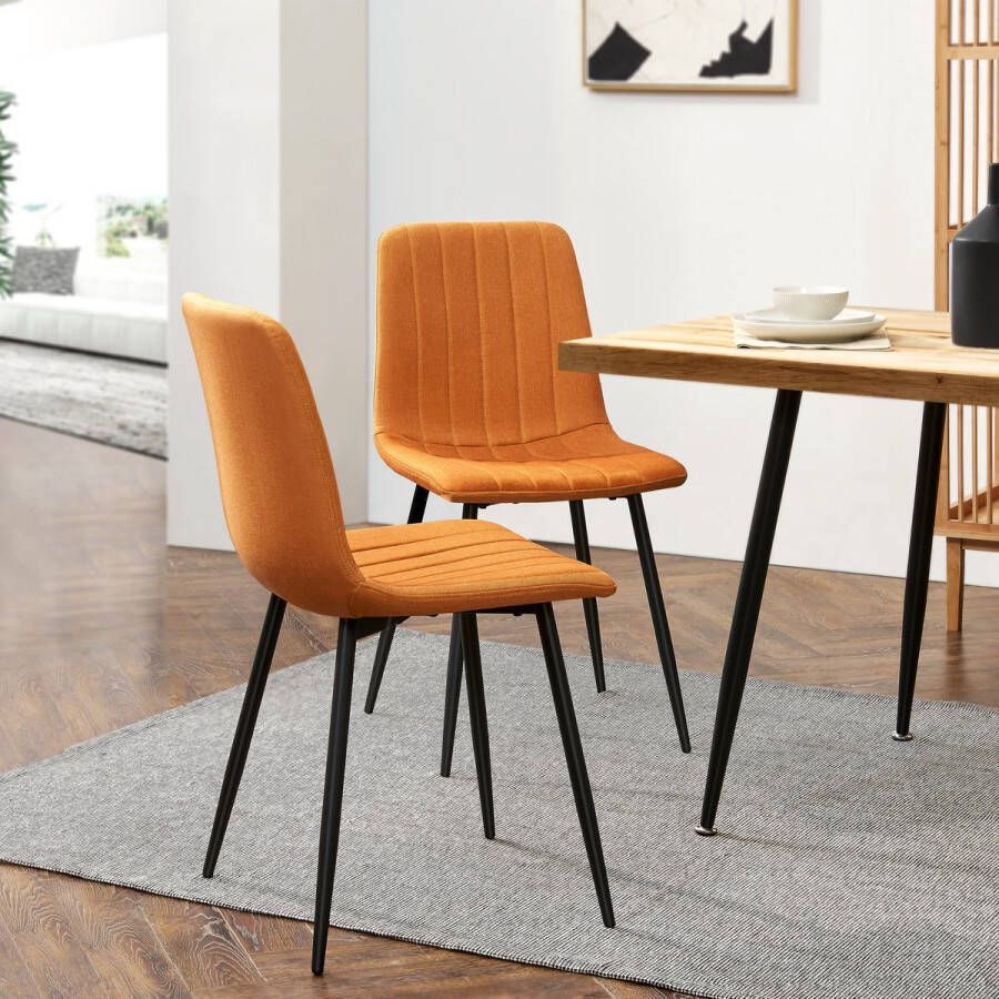 En.casa Eetkamerstoel Elsern 89x43x51 cm set van 2 oranje en zwart