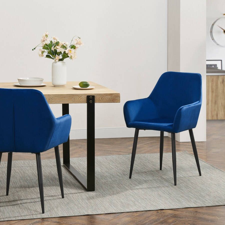 En.casa Eetkamerstoel Hollola set van 2 donkerblauw