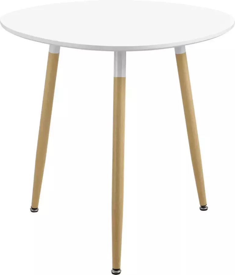 en.casa Eettafel rond MDF en staal 80x74 cm wit en hout