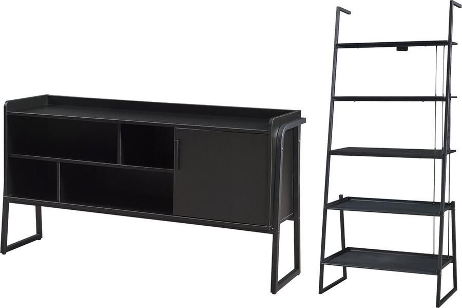 En.casa 2-delige meubelset Storfjord open kast en TV meubel zwart set 7 [ ]