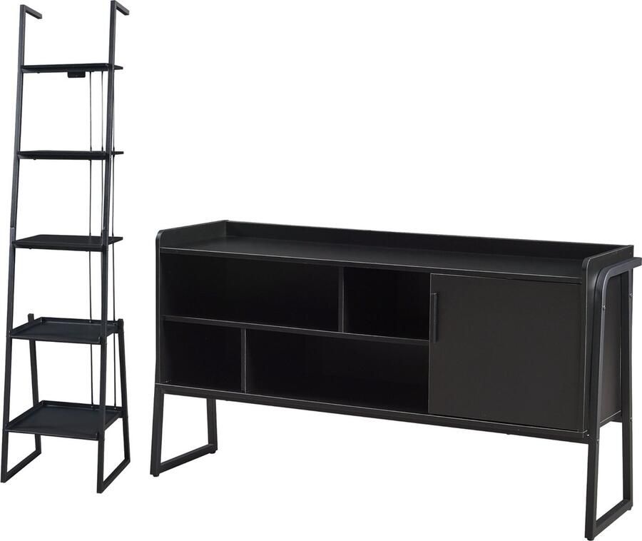 En.casa 2-delige meubelset Storfjord open kast en TV meubel zwart set 8 [ ]