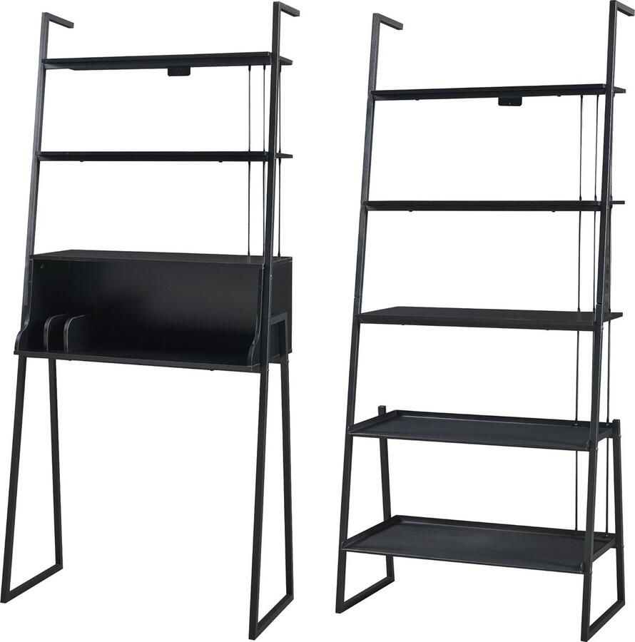 En.casa 2-delige meubelset Storfjord staand rek en bureau zwart set 2 [ ]