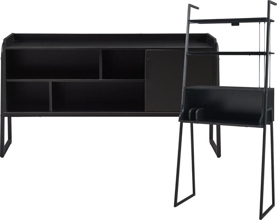 En.casa 2-delige meubelset Storfjord TV meubel en bureau zwart set 4 [ ]