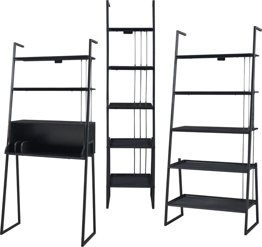 En.casa 3-delige meubelset Storfjord open kasten en bureau zwart set 2 [ ]