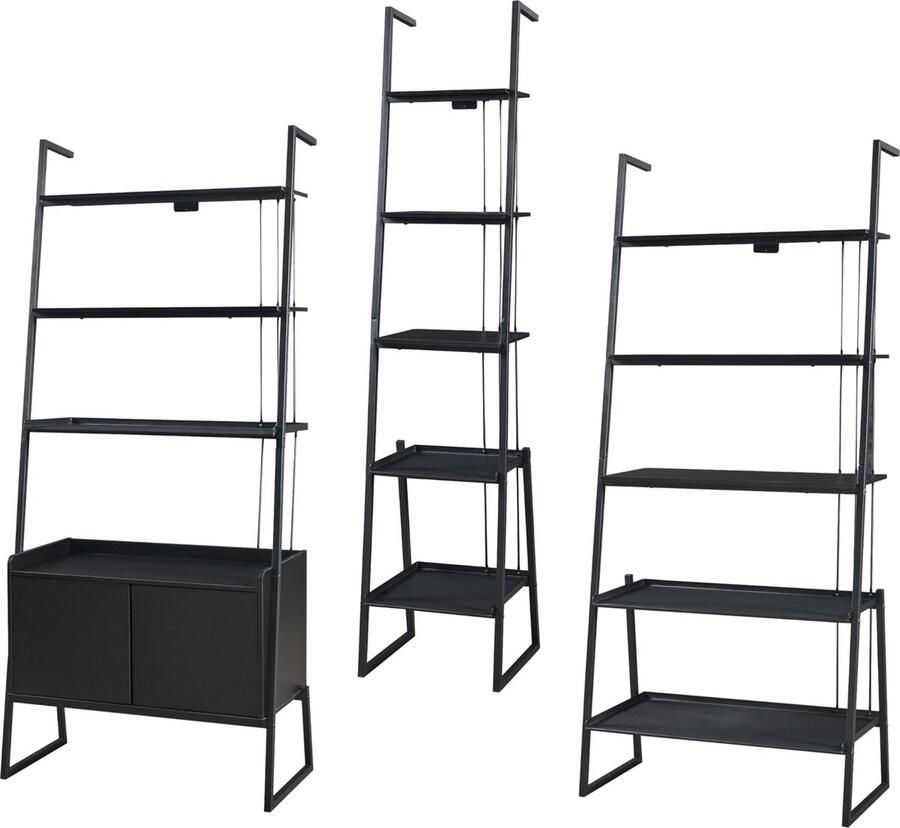 En.casa 3-delige meubelset Storfjord staand rek en open kasten zwart set 4 [ ]