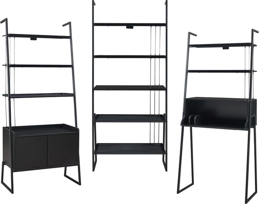 En.casa 3-delige meubelset Storfjord staand rek open kast bureau zwart set 1 [ ]