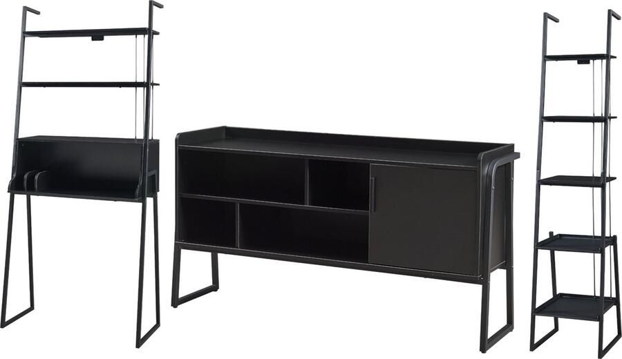 En.casa 3-delige meubelset Storfjord staand rek TV meubel bureau zwart set 3 [ ]