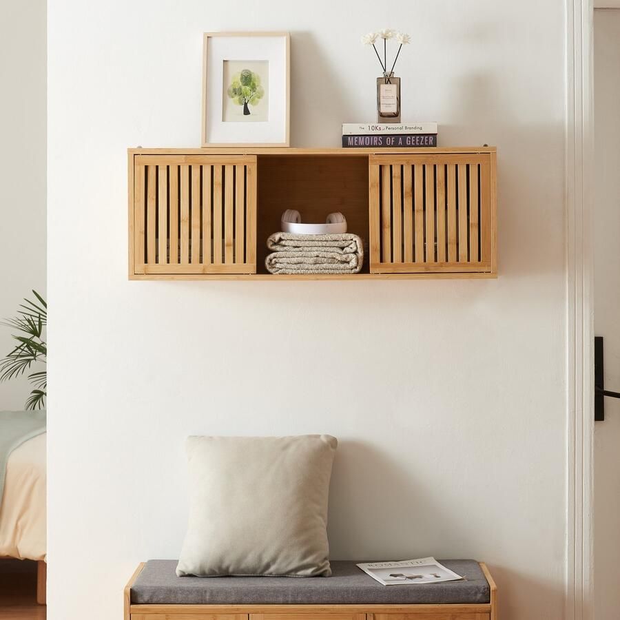 En.casa Badkamerkast Ypäjä voor wandmontage 93x20x33 cm bamboe naturel [ ]