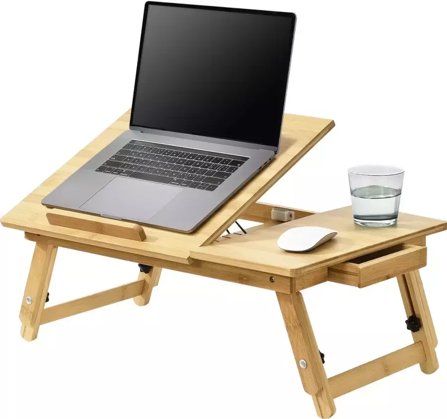 En.casa Bamboe laptoptafel bedtafel tot 55x35x20-28 cm