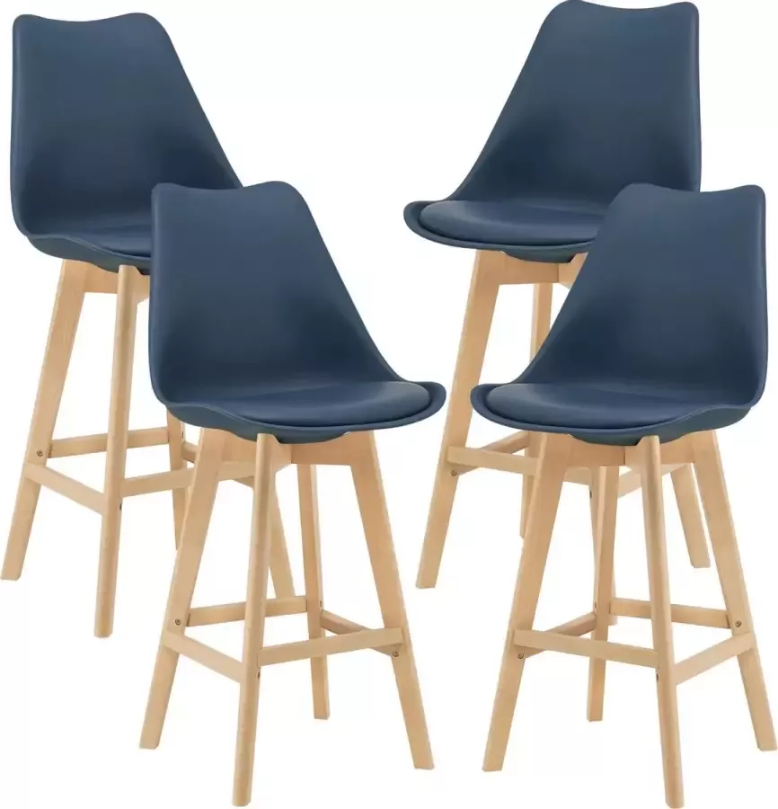 En.casa Barkruk set van 4 kunstleer en beuken 105x48x58 cm blauw