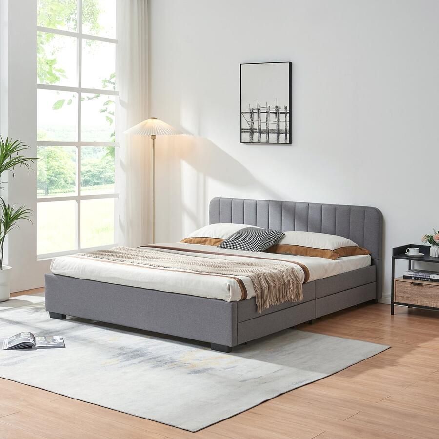 En.casa Bed Nofrenna bedframe met 4 bedlades 200x140 cm grijs [ ]