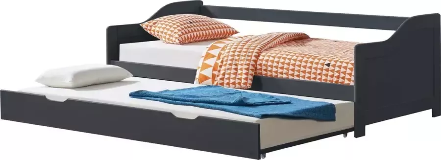 En.casa Bedbank tienerbed met onderschuifbed 90x200 cm donkergrijs