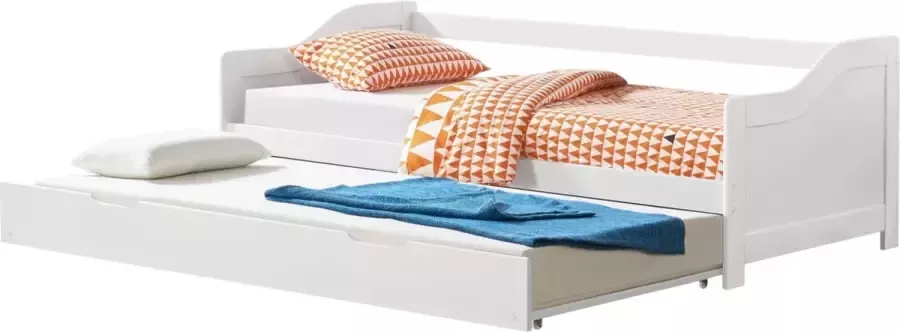 En.casa Bedbank tienerbed met onderschuifbed 90x200 cm wit mat