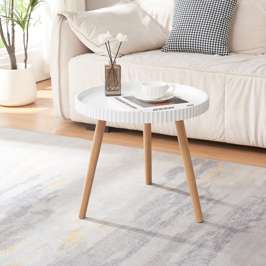 En.casa Bijzettafel Bongard rond 45xØ50 cm wit en naturel [ ]