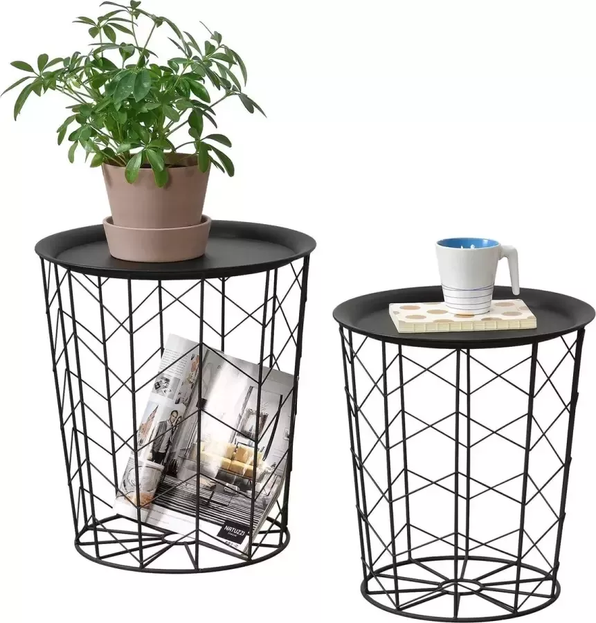 En.casa Bijzettafel Cerisey set van 2 met afneembaar tafelblad zwart