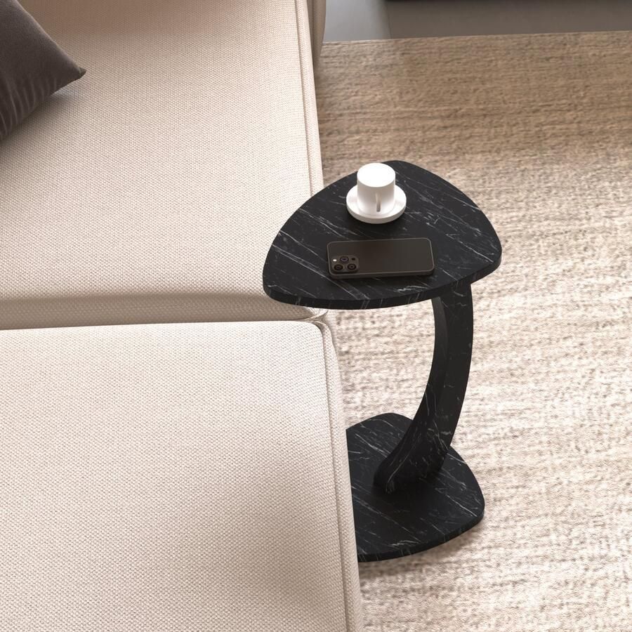 En.casa Bijzettafel Klinerg op wielen C-vorm 40x37x56 cm marmerlook zwart [ ]