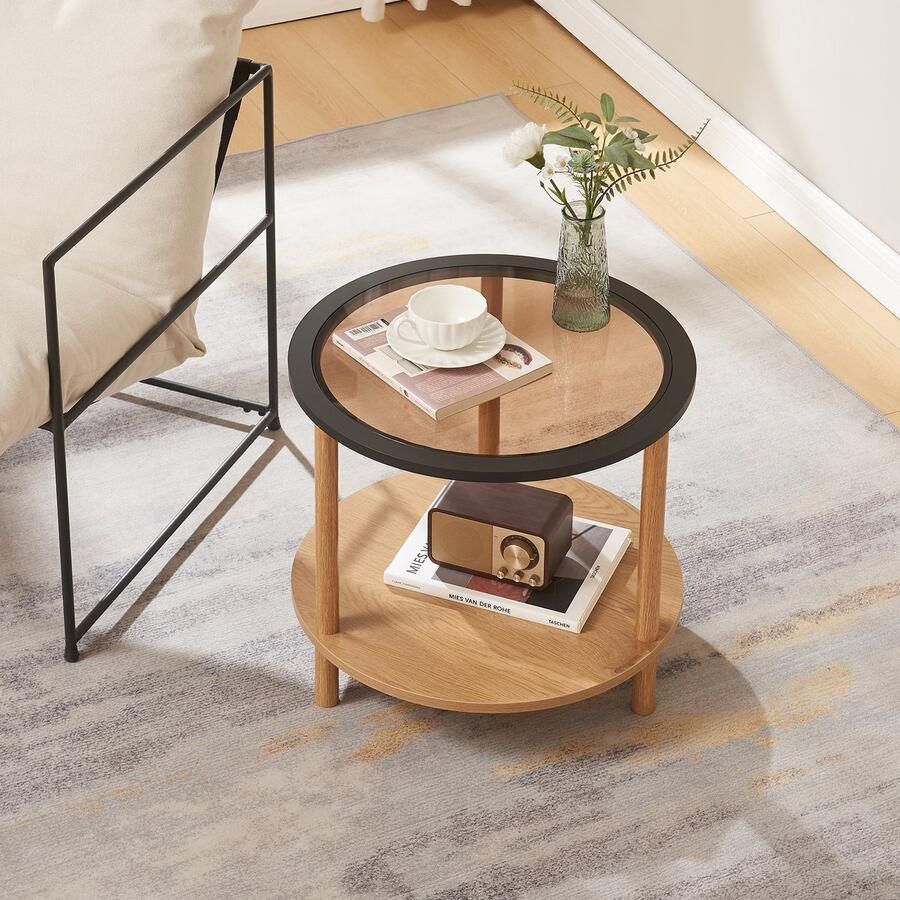 En.casa Bijzettafel Latama rond Ø51x45 cm zwart en brons [ ]