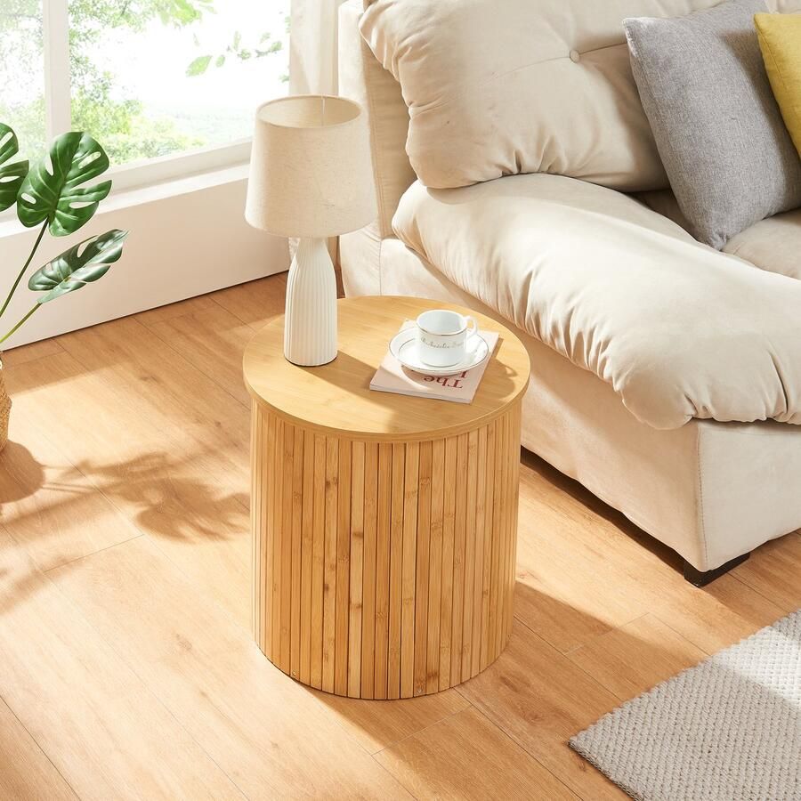 En.casa Bijzettafel Ledepid ronde tafel naturel 40x40 cm [ ]