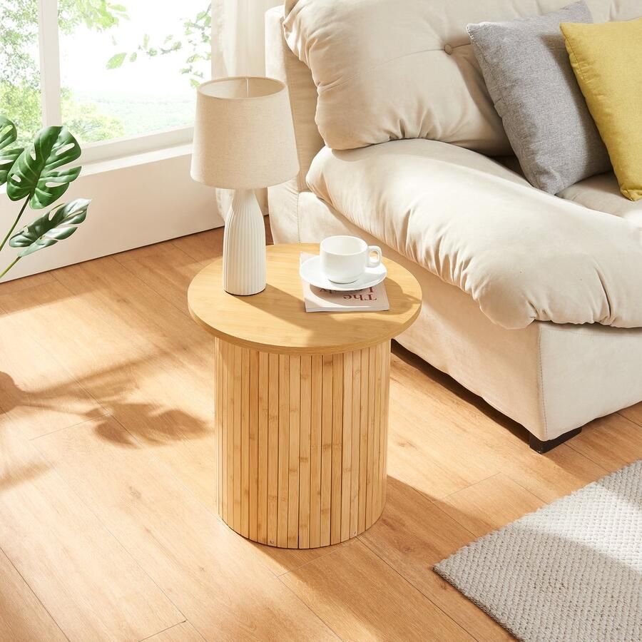 En.casa Bijzettafel Ledepid ronde tafelblad naturel 40x40 cm [ ]