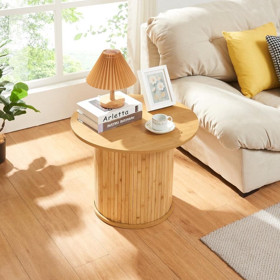 En.casa Bijzettafel Ledepid ronde tafelblad naturel 45x60 cm [ ]