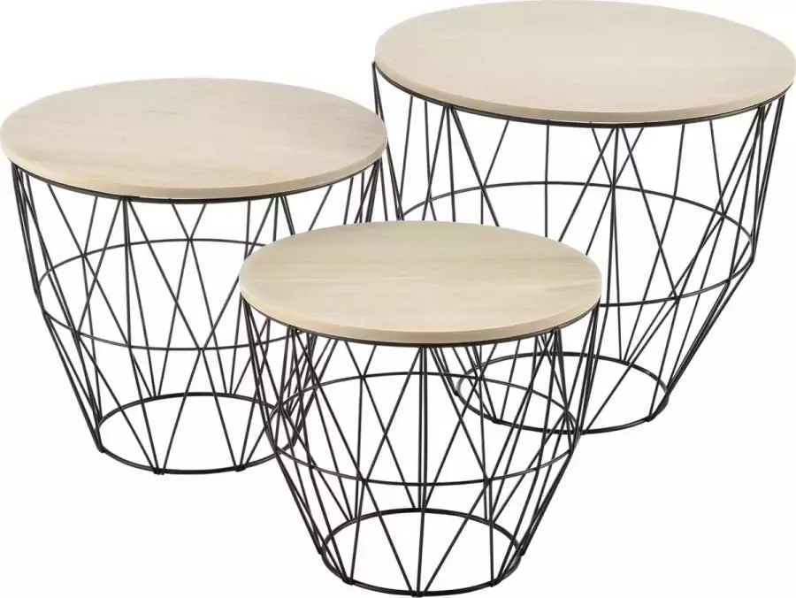 En.casa Bijzettafel met afneembaar tafelblad 3 stuks set zwart en hout