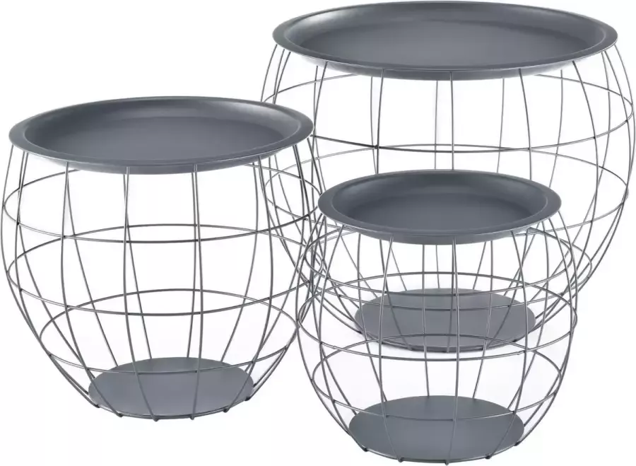 En.casa Bijzettafel met afneembaar tafelblad MDF metaal set van 3 grijs