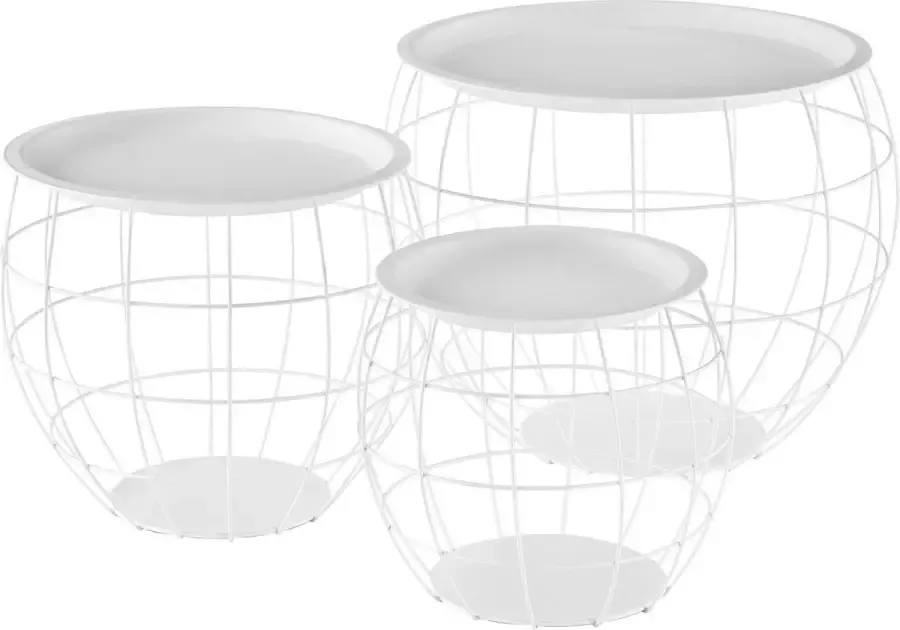 En.casa Bijzettafel met afneembaar tafelblad MDF metaal set van 3 wit