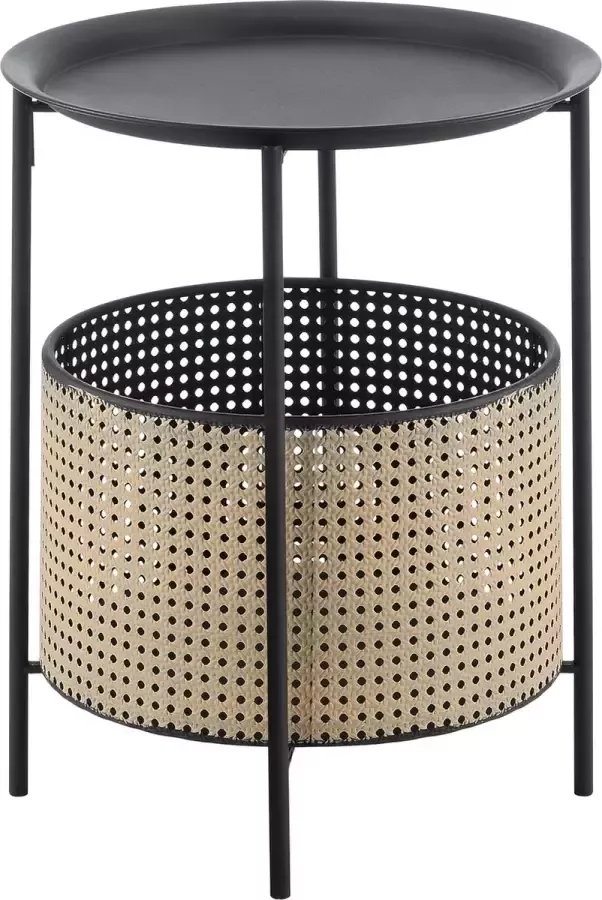 En.casa Bijzettafel Met mandje Met afneembaar tafelblad Metaal Zwart & zand kleurig Afmeting (HxØ) 45 x 35 cm