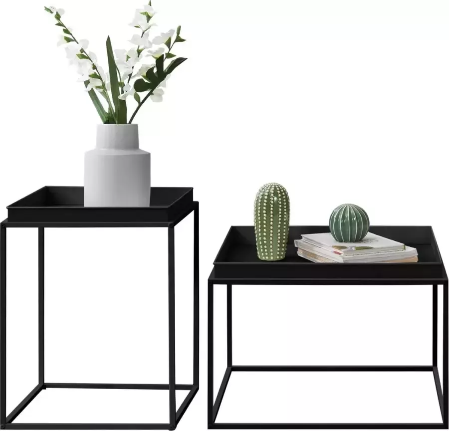En.casa Bijzettafel metaal met afneembaar dienblad set van 2 zwart