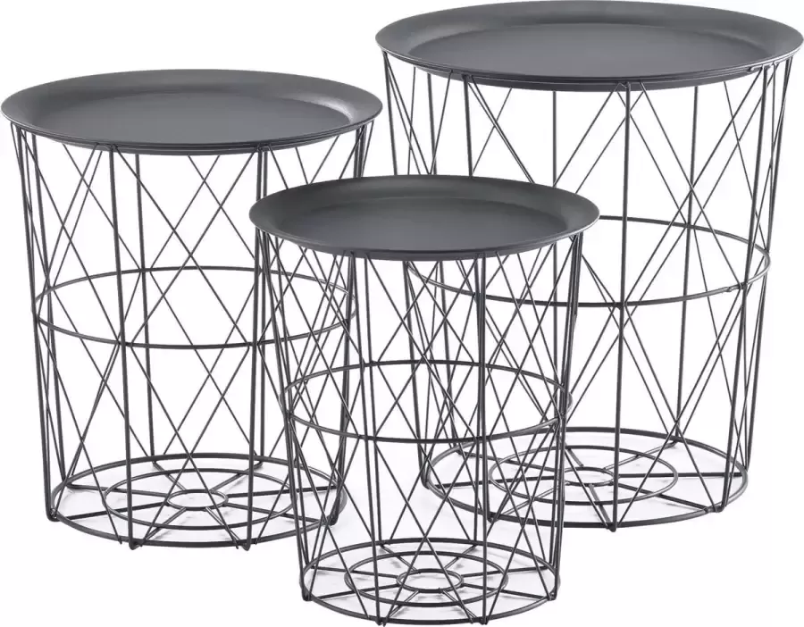 En.casa Bijzettafel metaal set van 3 afneembaar tafelblad donkergrijs