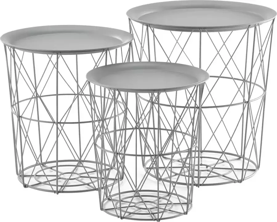 En.casa Bijzettafel metaal set van 3 afneembaar tafelblad lichtgrijs