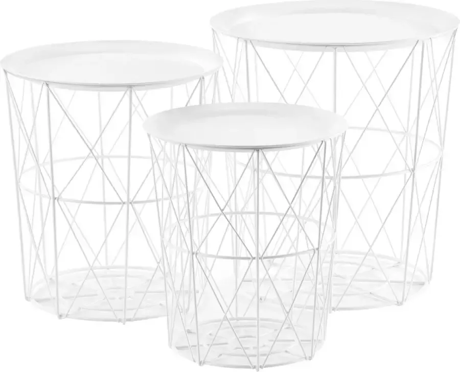 En.casa Bijzettafel metaal set van 3 met afneembaar tafelblad wit