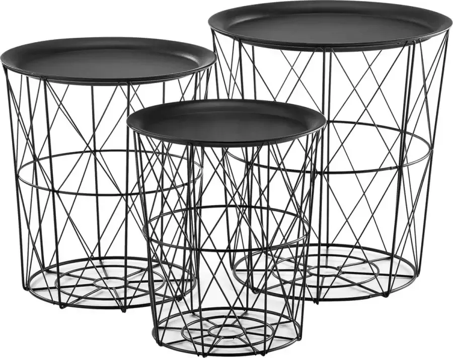 En.casa Bijzettafel metaal set van 3 met afneembaar tafelblad zwart