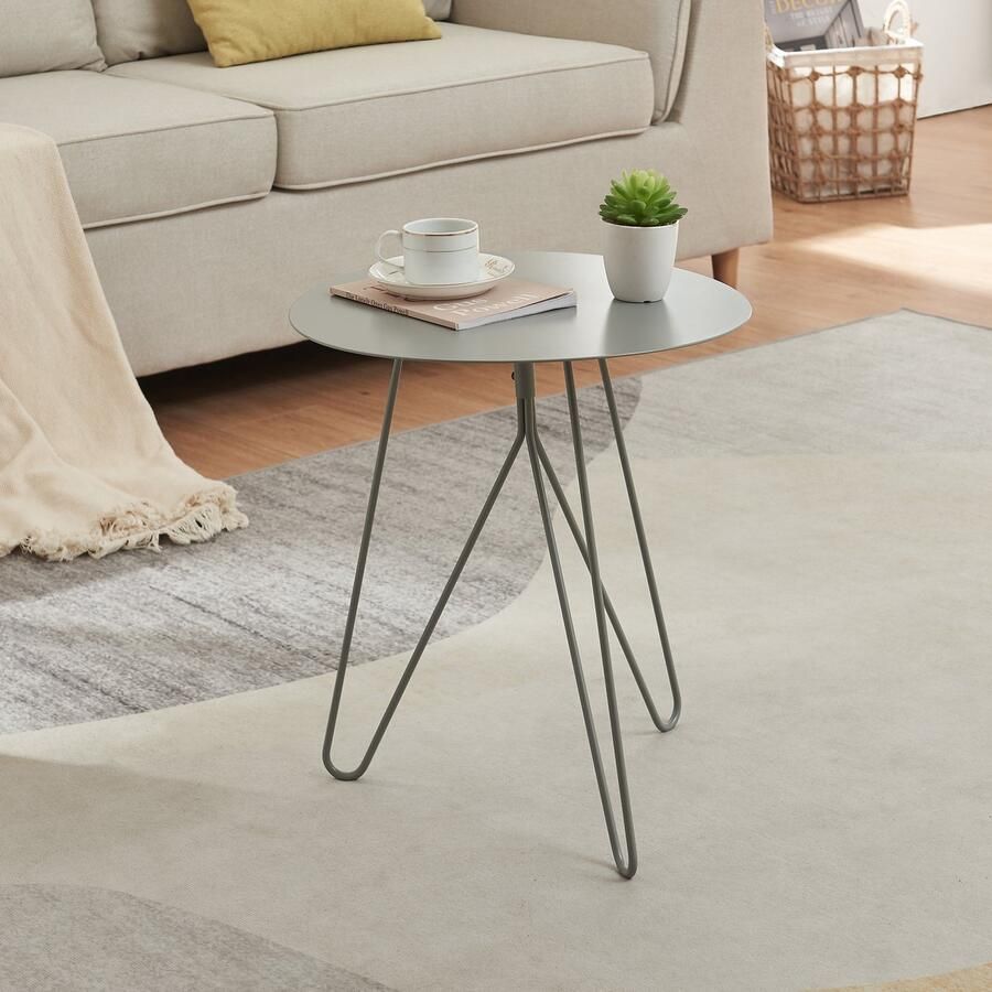 En.casa Bijzettafel Nopimi rond metaal 45x43 cm grijs mat [ ]