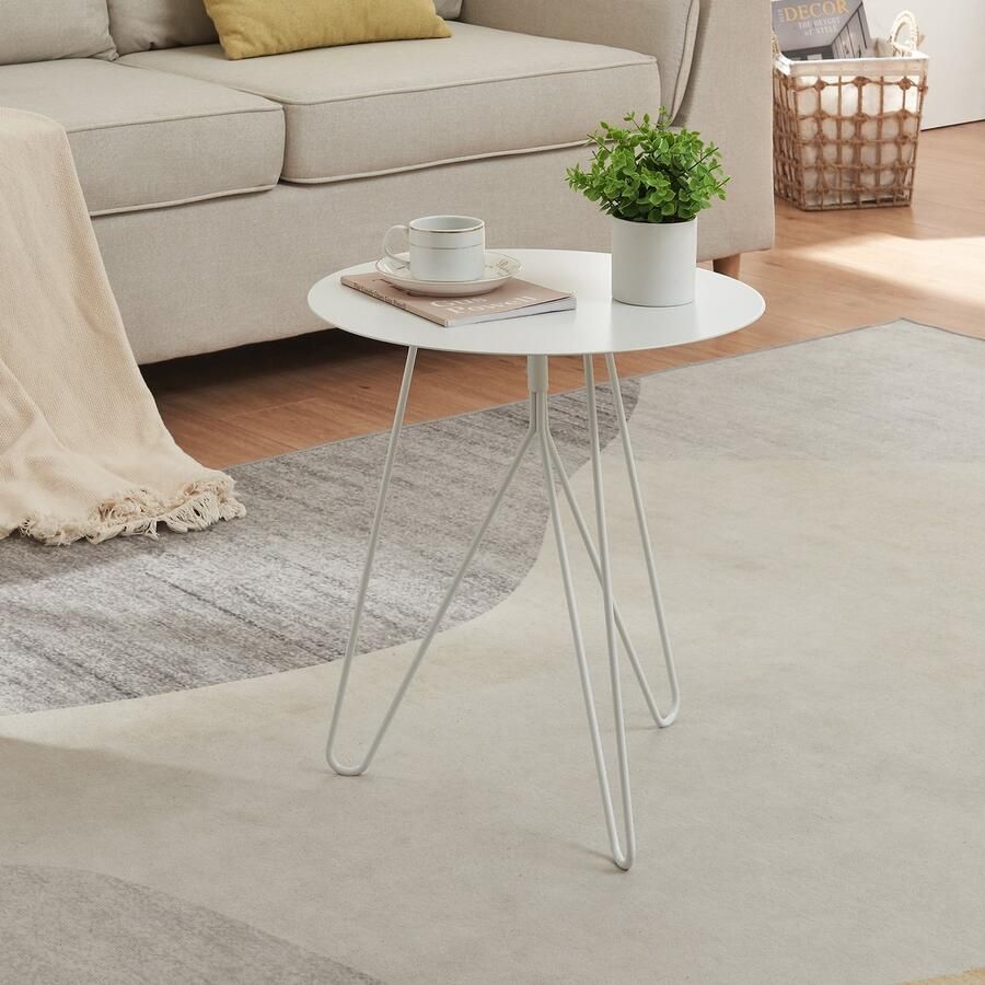 En.casa Bijzettafel Nopimi rond metaal 45x43 cm wit mat [ ]