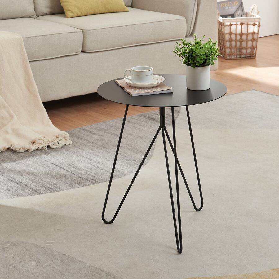 En.casa Bijzettafel Nopimi rond metaal 45x43 cm zwart mat [ ]