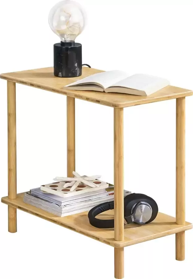 En.casa Bijzettafel Paimio bamboe met plank 53x60x30 cm houtkleurig