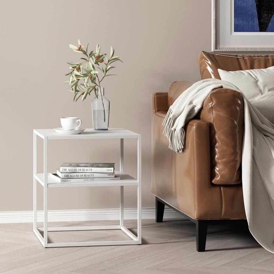 En.casa Bijzettafel Raahe met plank 50 5x45x40 cm wit